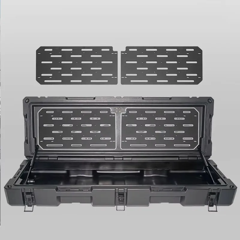 

Heavy Duty Car Roof Tool Storage Box w/ Extension Panel Truck Outdoor Cargo Durable Dustproof waterResistant Offroad Accessories