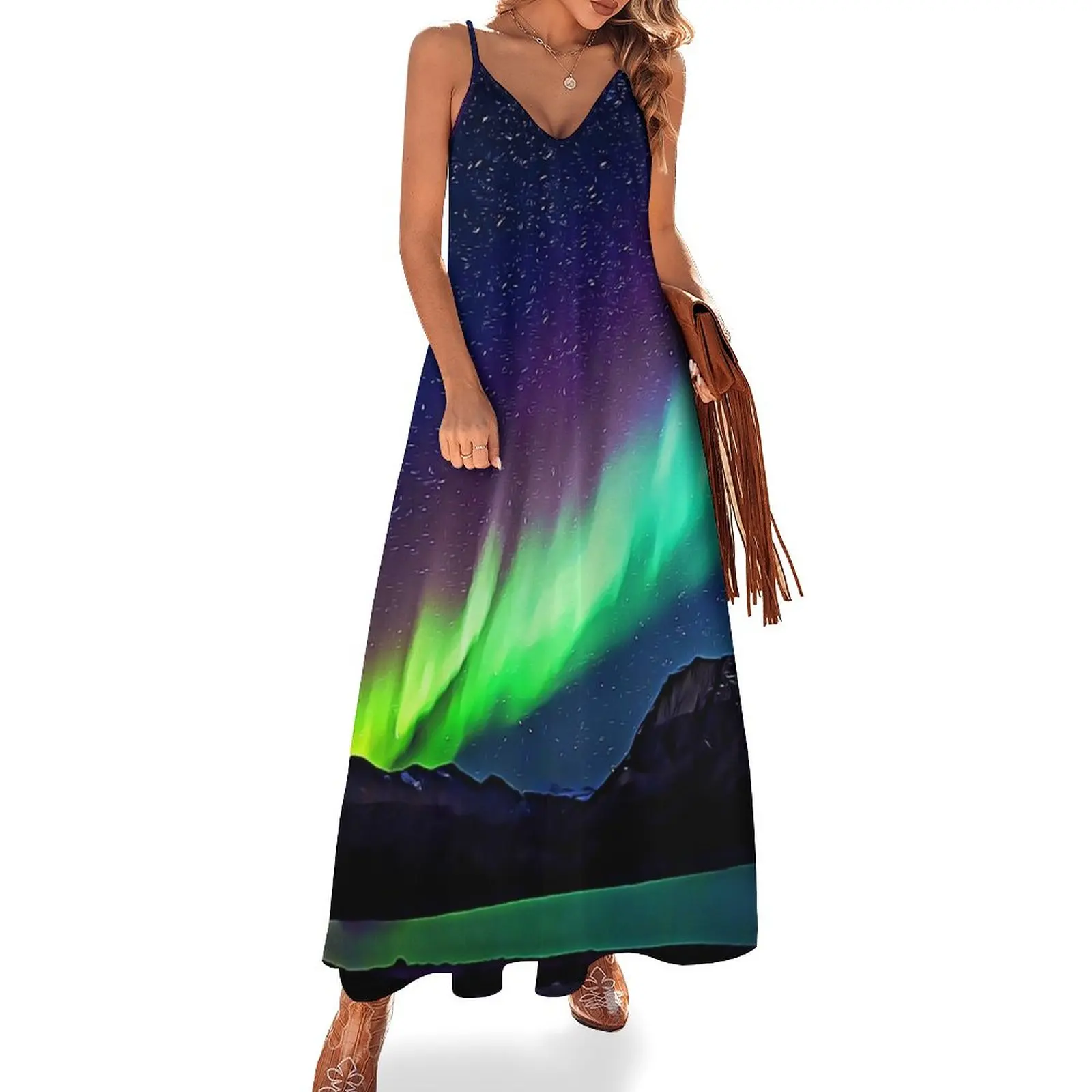 

A Spectacle Of Polar Lights Oil Painting Sleeveless Dress elegant women's dresses sale dresses for special events