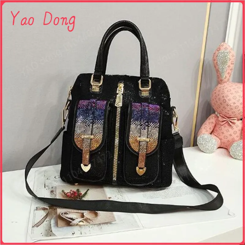 Yao Dong Sequin women's bag2024 New Trendy Women's Bag Fashion Casual Contrast Color Hot Rhinestone Shoulder Crossbody Three-pur