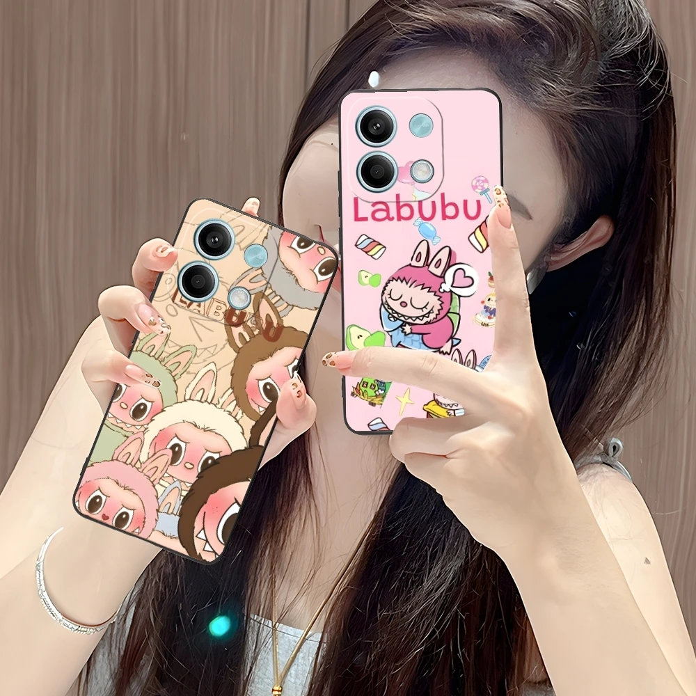 Cute Labubu Painting Mobile Cell Phone Case for Xiaomi POCO M6 M5 M4 M3 X6 X5 X4 X3 F6 F5 F4 F3 F2 C40 Pro GT 5G Black Cover