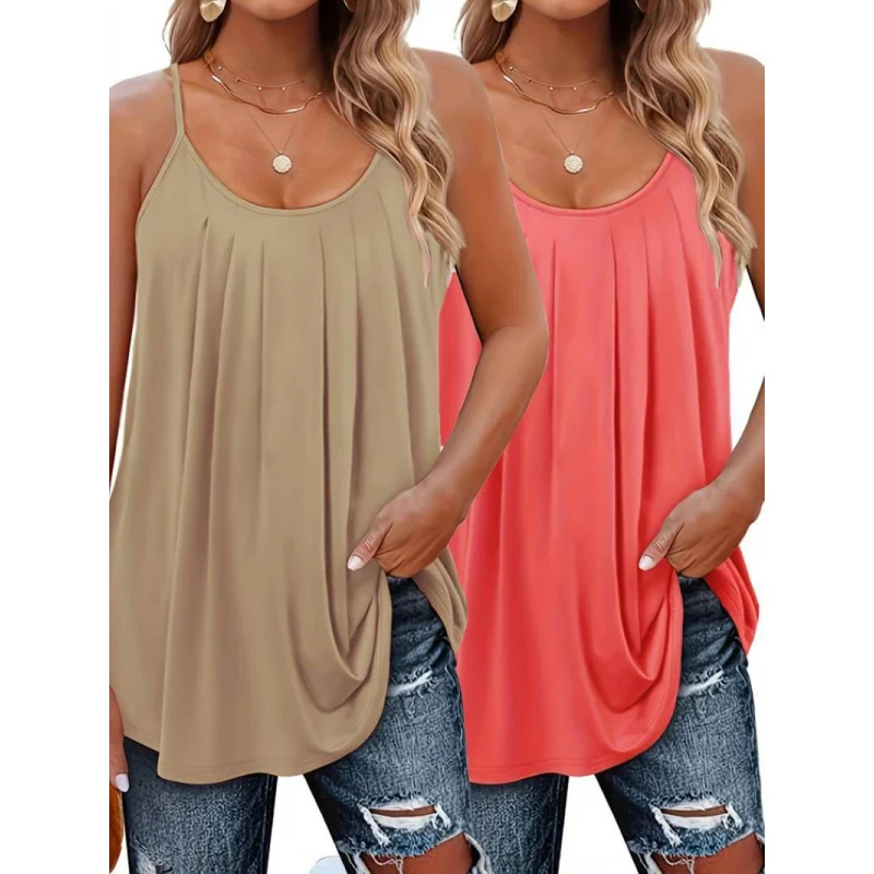 

Универсальность для трансграничной торговли в Европе и Америке! Сексуальная камзол со складками и тонкими бретелями, классический цветной дизайн