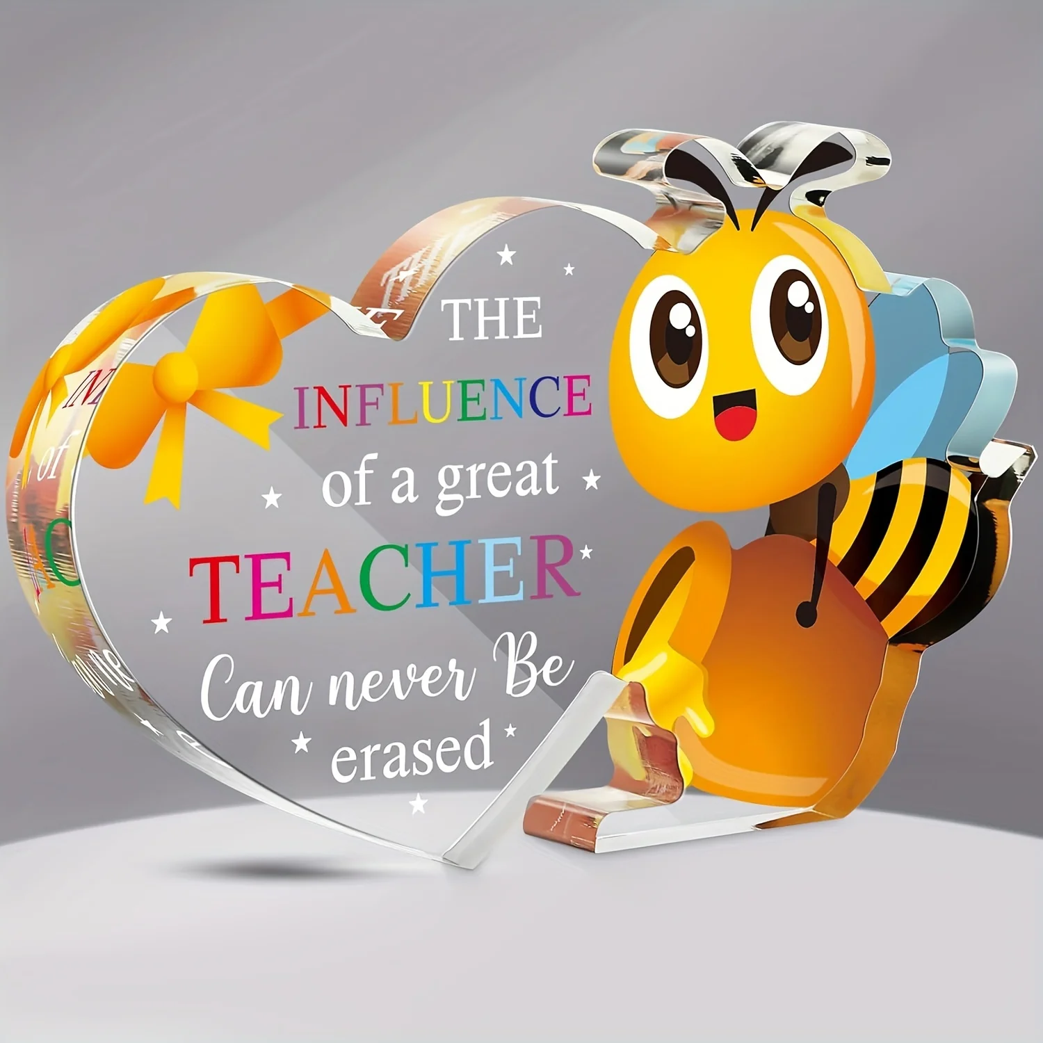 The Influence of A Great Teacher Acrylic 2D Ornament, Adorable Bee Heart Keepsake, Charming Thanksgiving & Christmas Gift Idea