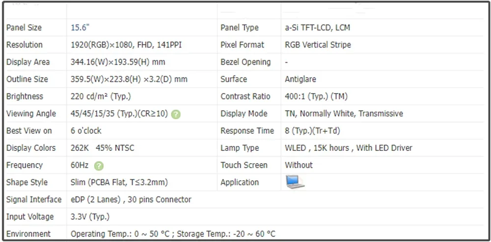 B156HTN03.0 B156HTN03.1 B156HTN03.4 B156HTN03.5 B156HTN03.6 15,6 Zoll LCD-Bildschirm Panel Slim FHD 1920x1080 EDP 30pin 45% NTSC