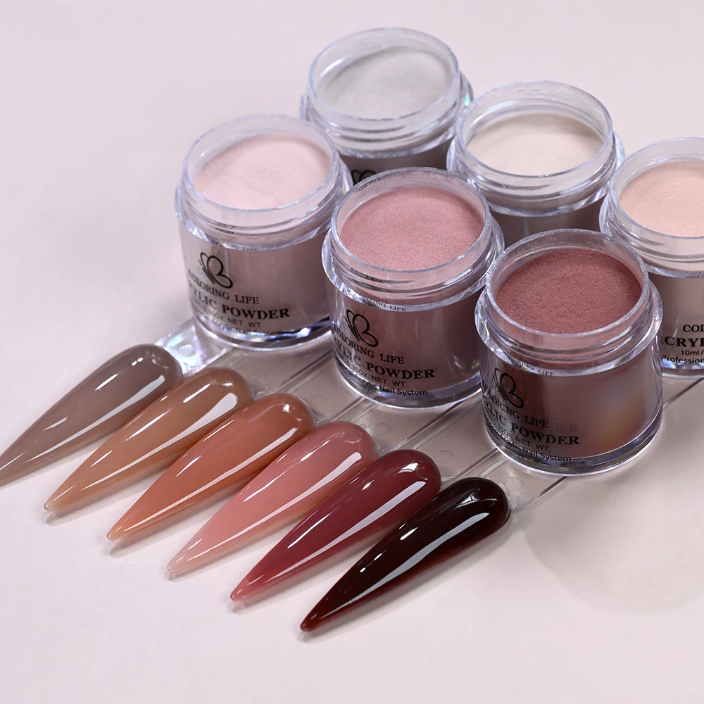 6Pcs/Set Nude Red Brown Pink Nail Acrylic Powder Professional Dipping Crystal Powder for Nail Art Extension/Carving Pigment Dust