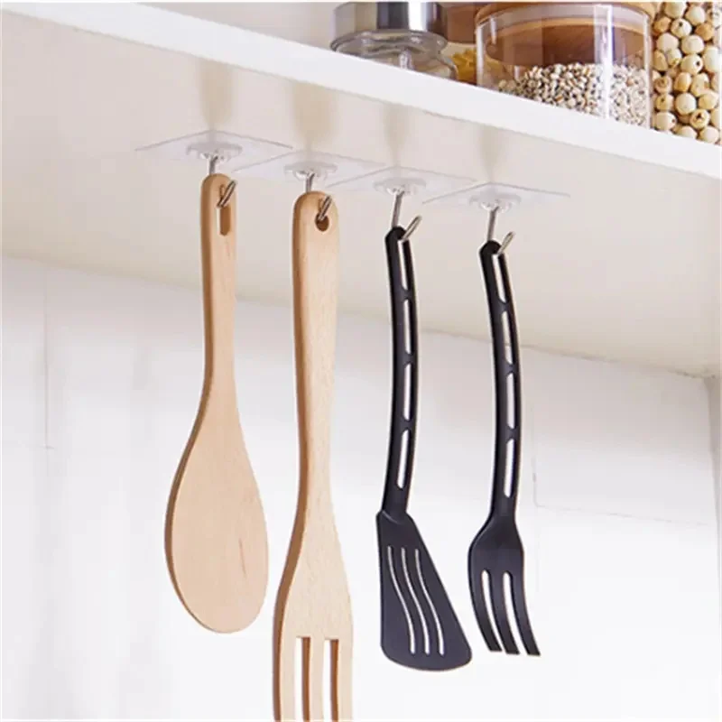 12pcs Self‑Adhesive Wall Hooks, Transparent Heavy‑Duty Sticky Hanging Hooks, Waterproof No‑Drill Removable Adhesive Hook for Bathroom, Kitchen, Bedroom, Home Wall Storage Organizer