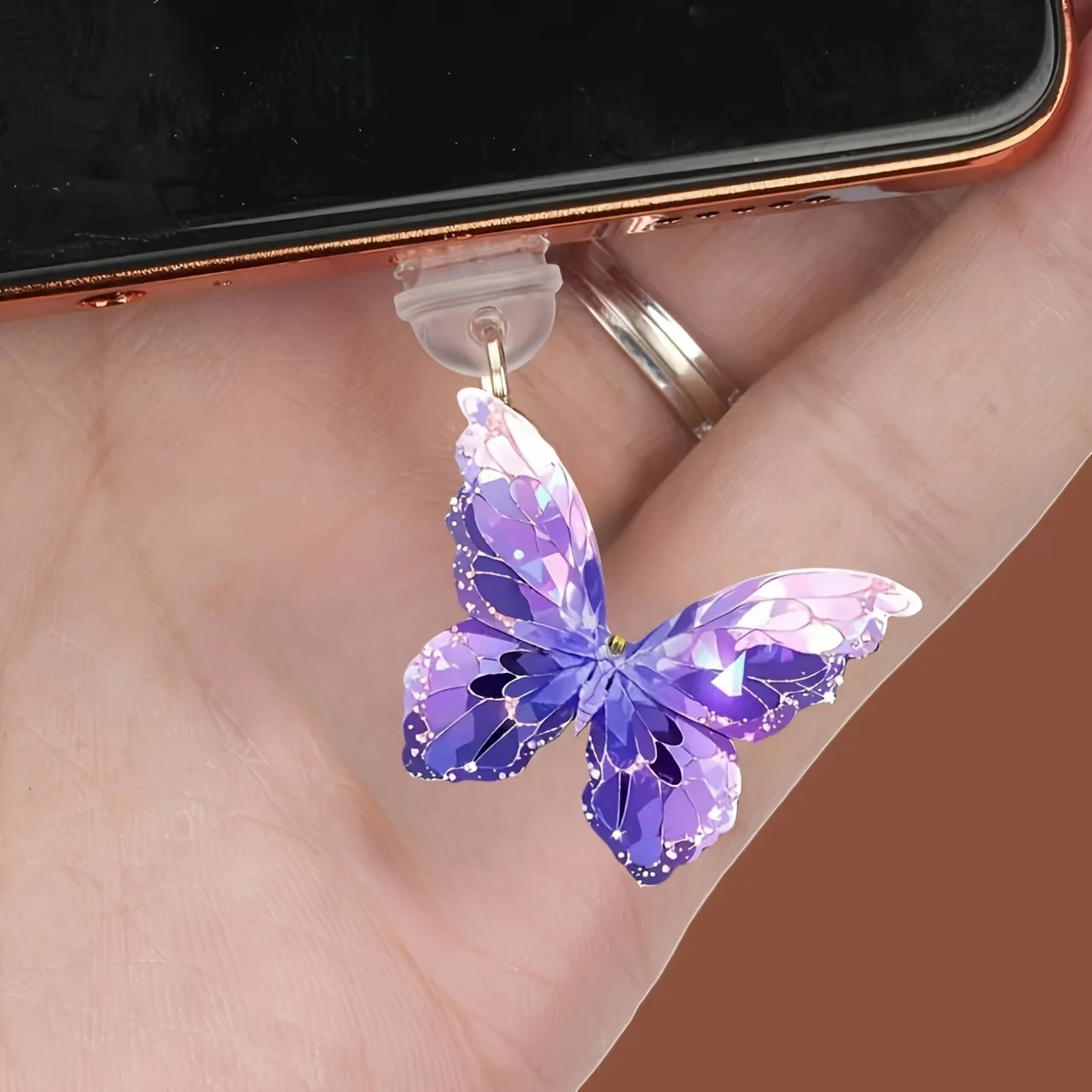 الاكريليك فراشة الغبار المكونات عالية الجودة الكرتون الهاتف الغبار التوصيل نوع-C الغبار التوصيل قلادة ديكور لملحقات الهاتف