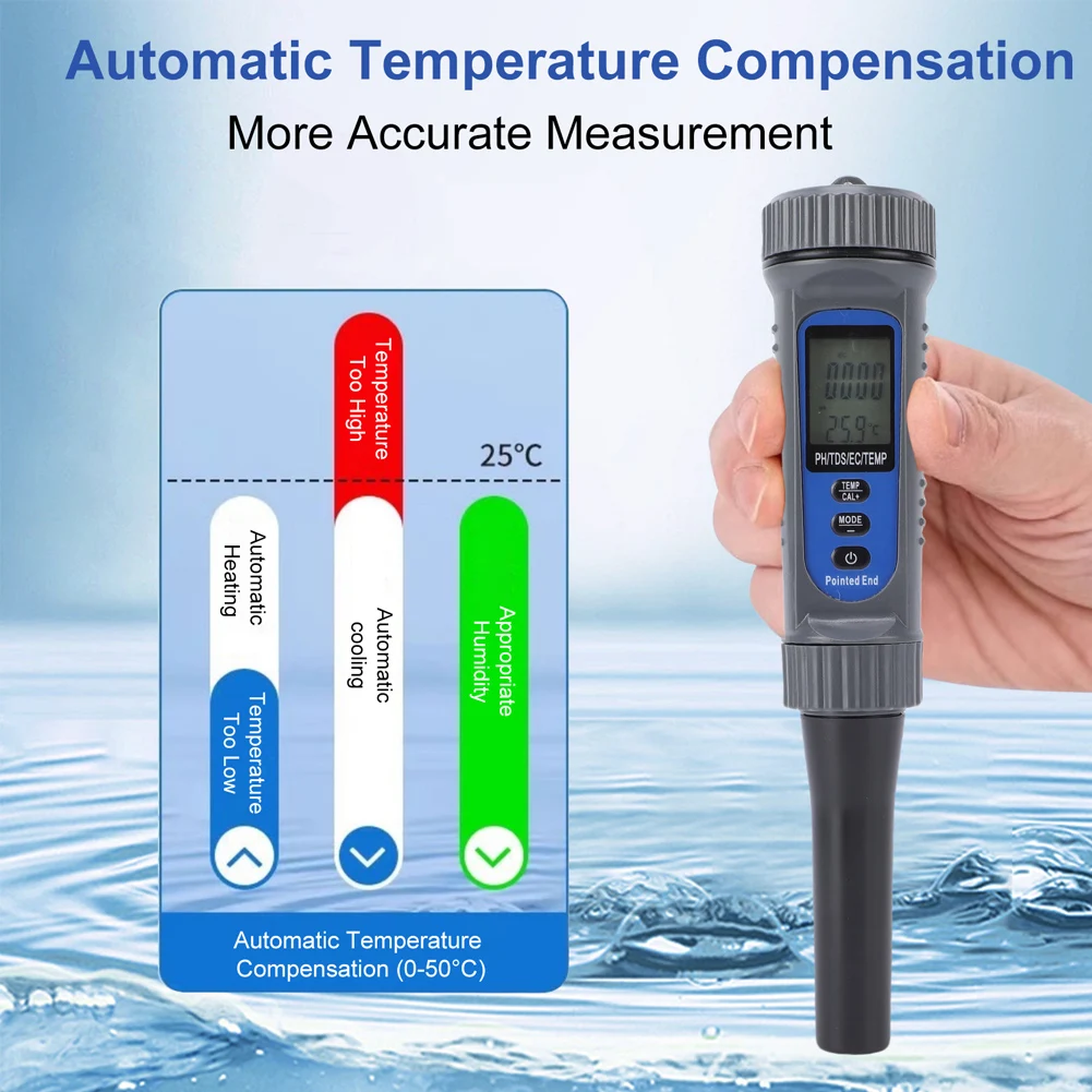 Food Lab pH Meter with Conductivity and Temperature Functions for For dough Fresh Meat Cheese Fruits Water Testing