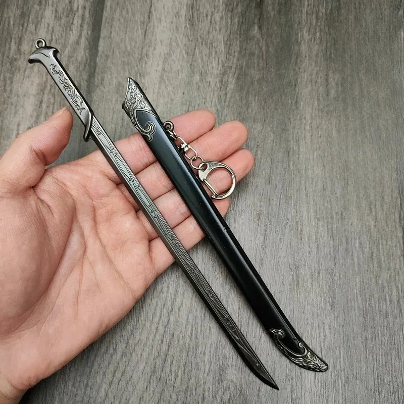 4-teiliges Schwertmodell-Set The LoTR Glamdring Aragorn Narthil Elfen Anduril Middle-Earth Vollmetall-Samurai-Schwert Schlüsselanhänger Geschenke Spielzeug
