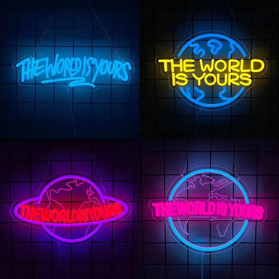 The World Is Yours Neon Sign For Wall Decor,Led Neon Light For Man Cave Decoration,Home Bar Game Room  Bedroom,Birthday Gift
