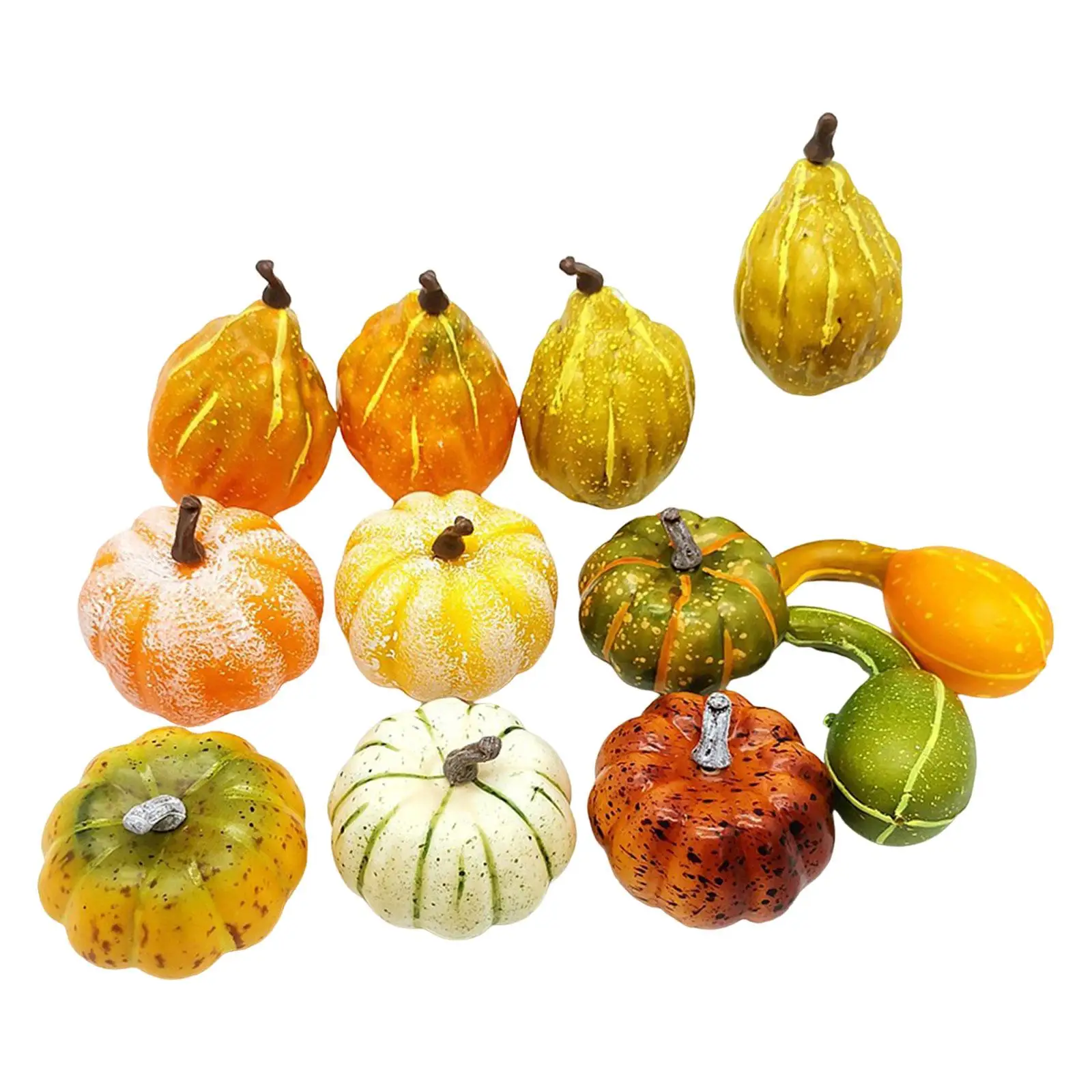 12Pcs Artificial Pumpkins and Gourds Set Halloween Decoration Lifelike Assorted