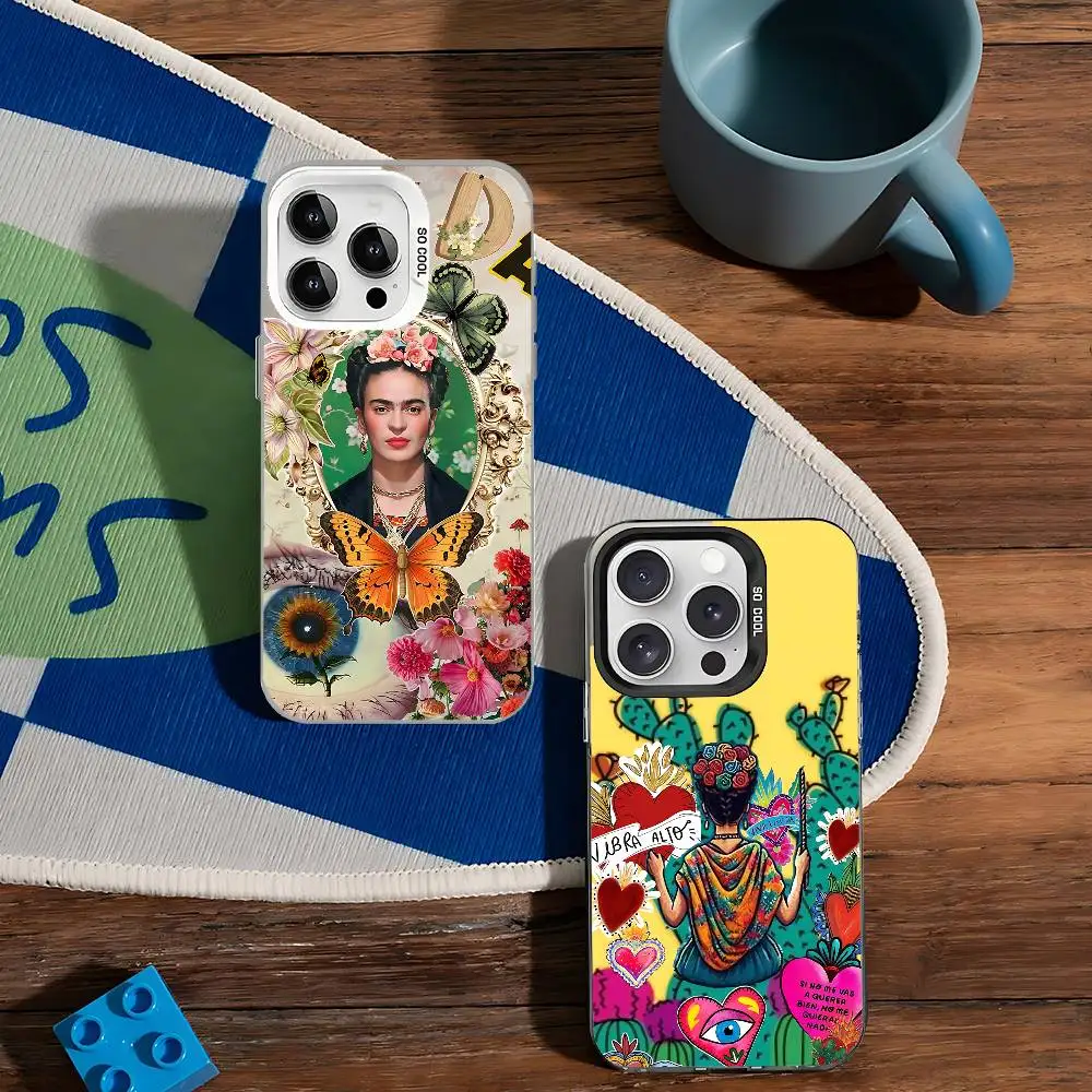 

Frida Phone Case For IPhone 17/16/15/14/13/12/11 Pro Max Plus Shockproof Colorful Back Silver Cover