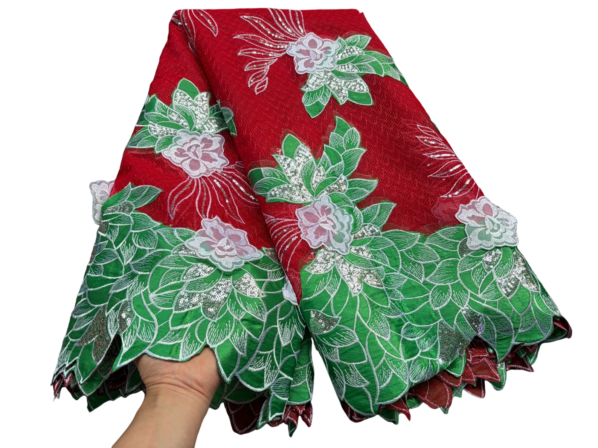 

3D Multicolor Handcut Organza Flower Lace Beautiful African Sewing Fabric With Sequins Nigerian Ghana Traditional Garment Cloth