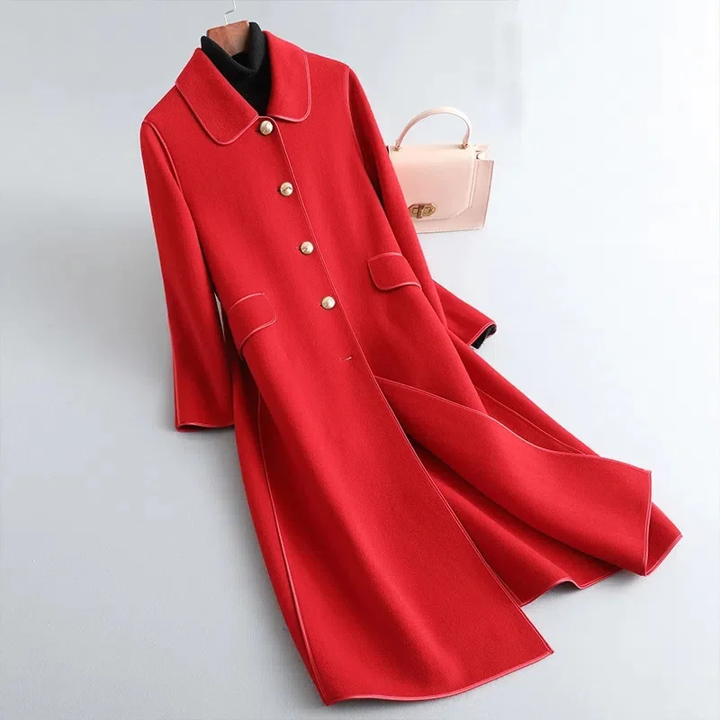 

Double-Sided Fleece Wool Coat Women's Mid-Length 2022 Autumn and Winter New Temperament Slim Trench Coat Woolen Coat Trend M324