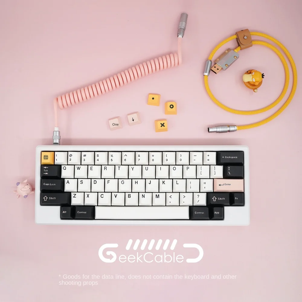 

GeekCable handmade custom keyboard data spiral line rear aviation plug series woven pink yellow in stock,type c cable