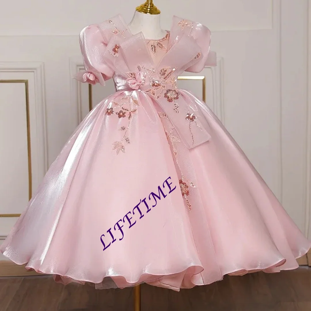 Aangepaste bloem gezwollen jurk voor meisjes kinderen optocht jurken kinderen eerste communie vestidos tieners bruiloften bruidsmeisje gewaad