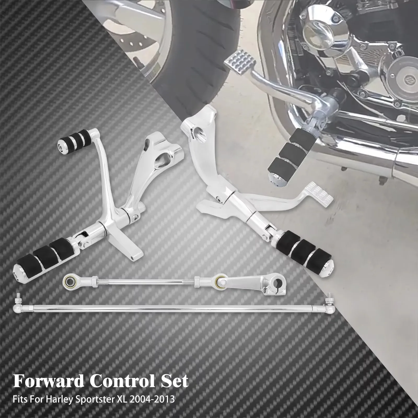 Black Chrome Motorcycle Forward Control Foot Peg Levers Linkage Complete System For Harley Sportster XL883/1200 Iron 48 72 04-22