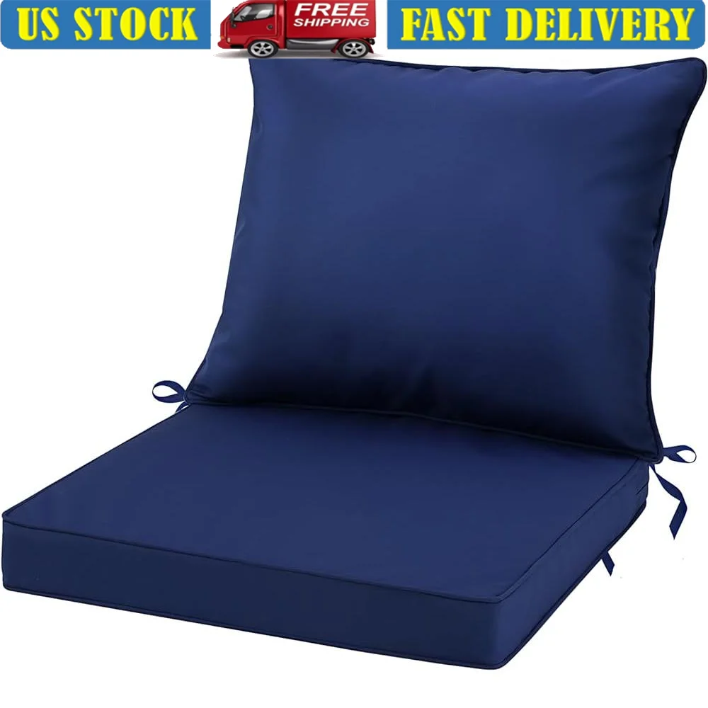 

Outdoor Chair Cushion Set Waterproof Fade Resistant Deep Seat and Backrest Pillows with Removable Cover Non-Slip Straps High