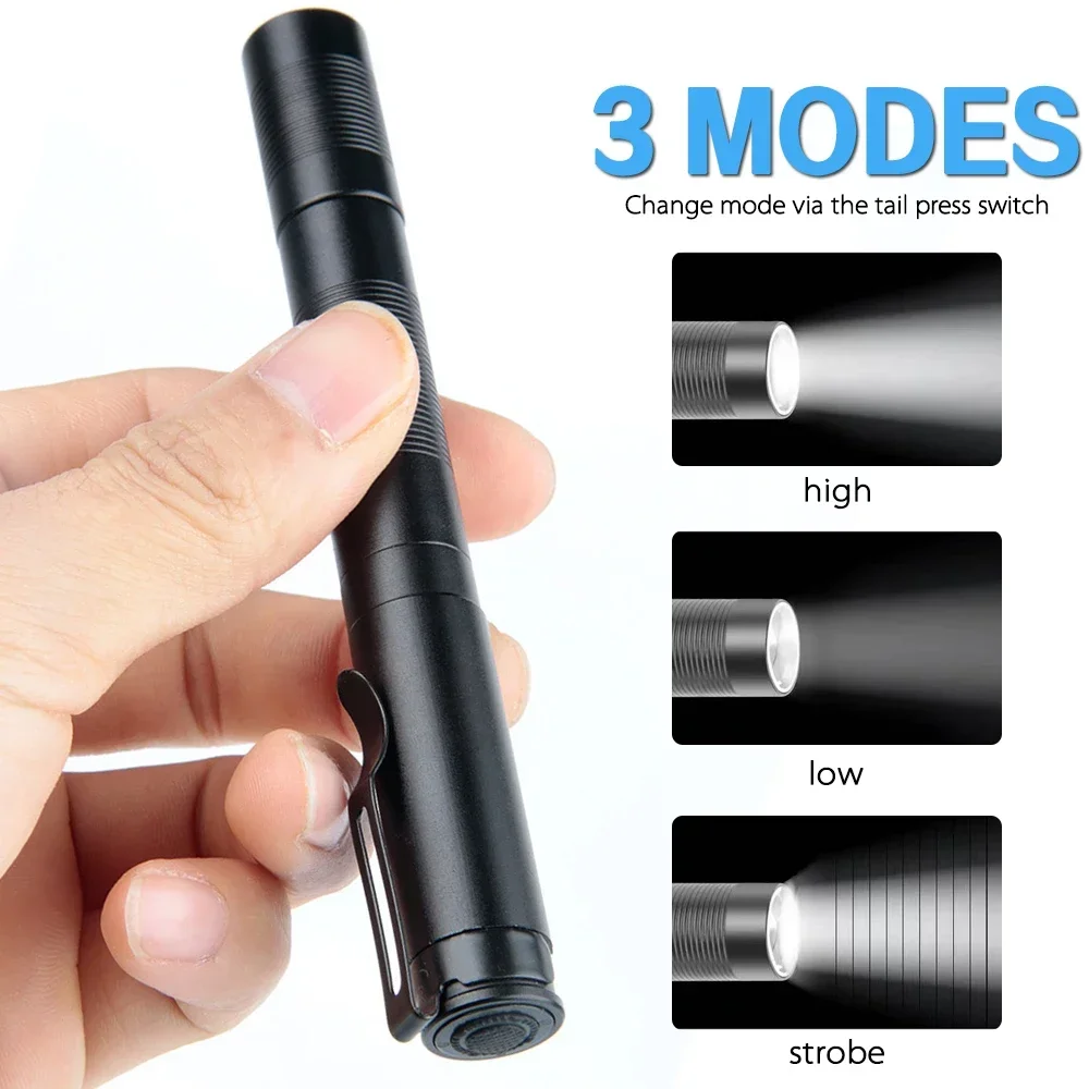 Portable Aluminum Alloy Strong Light Pen Lamp Mini Outdoor Telescopic Zoom Three Modes Pen Flashlight With Type-C Cable