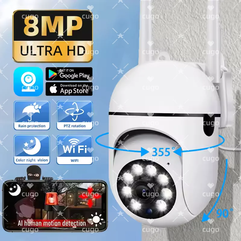 

8-мегапиксельная Wi-Fi IP-камера 8-кратный цифровой зум AI Камера наблюдения для слежения за человеком Двустороннее аудио HD Ночной цветной монитор домашней безопасности CCTV
