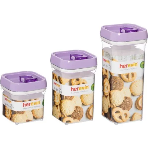 Herevin Triple Plastic Square Storage Container Set Purple