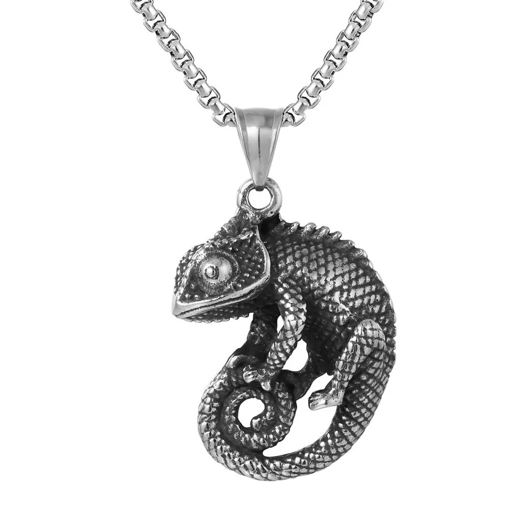 European and American Punk Hip-Hop Retro Personality Domineering Chameleon Lizard Men's Necklace Trendy Pendant Accessories