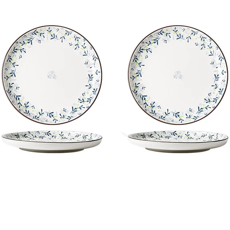 

Blue Flower Dinner Plate Ceramic Eat Breakfast Set Modern Floral Dinnerware Set Round Fashion Vajilla Completa Kitchen Tableware