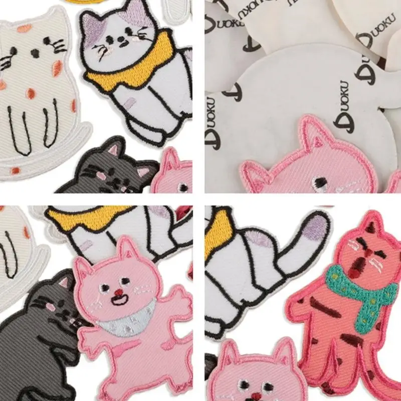 8pcsパッチに縫う素敵な猫布のための布のアップリケの修理