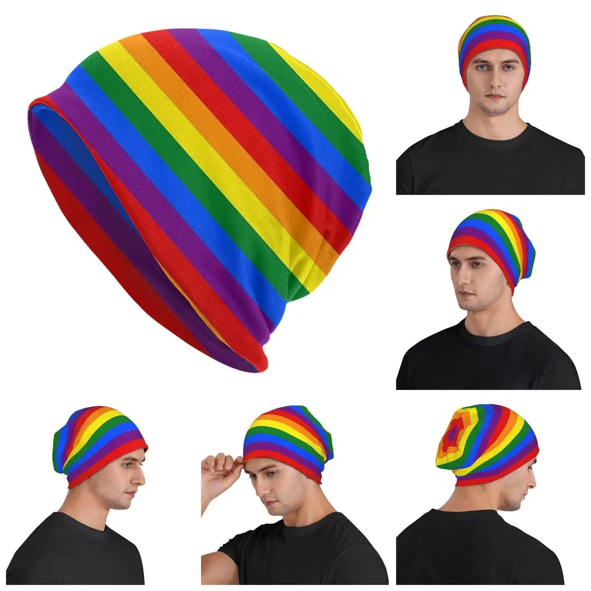 Rainbow Pride Flag Skullies Beanies Hats Warm Autumn Winter Outdoor Cap Knitted Bonnet Caps for Men Women Adult