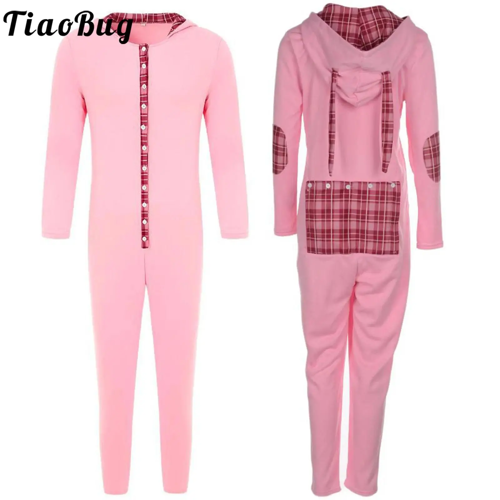 

Men Bunny Rabbit Pajama Jumpsuit Lingerie Rabbit Ears Long Sleeve Hood One-piece Rompers Sleepwear for Christmas Easter Party