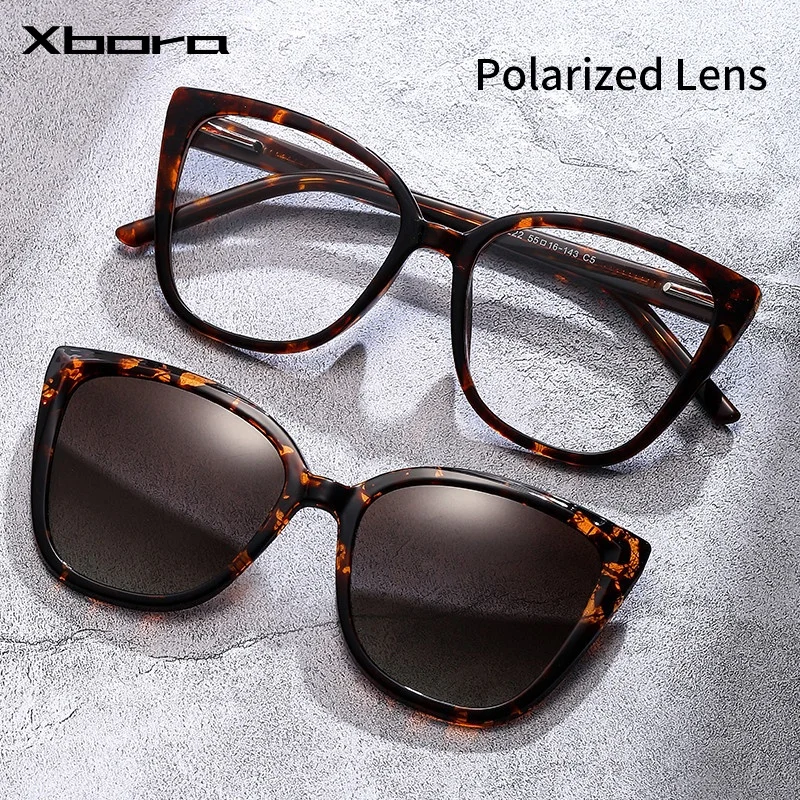 

Xbora New Cat Eye Magnetic Sunglasses Fashion Trend Eyeglasses Frame Glasses Polarizing Clip Optical Prescription Glass 2222es
