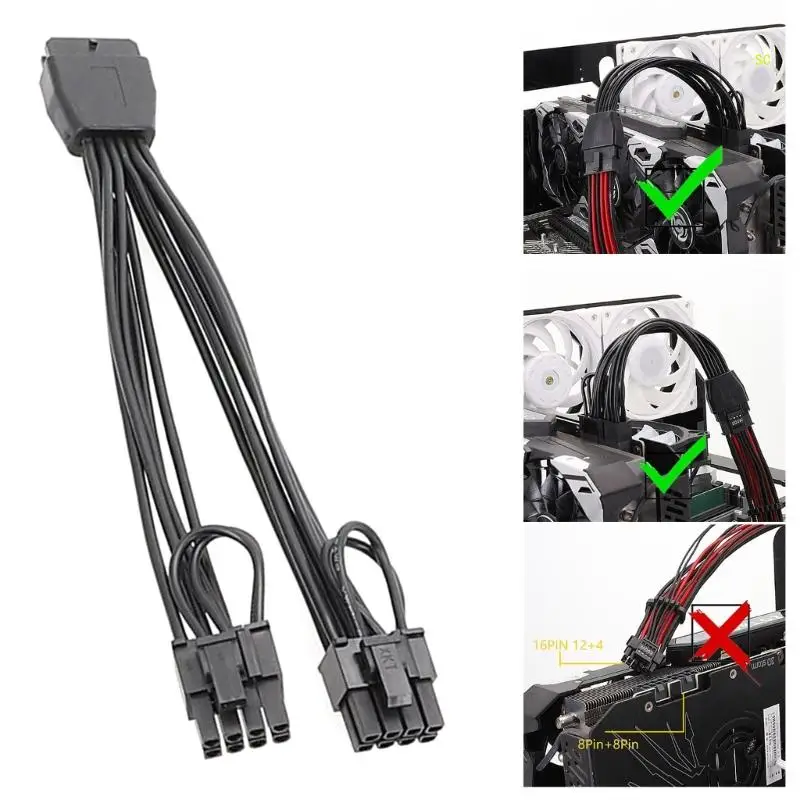 12PIN to Two 6+2 Graphics Card Cable Extension Cable Expand Power Supply 12Pin Female to Two 6+2 Male for Video Card
