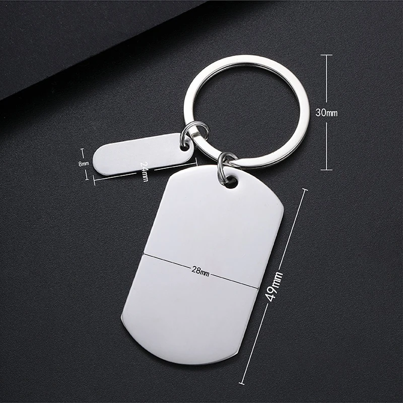 1PCS Stainless Steel Blank Rectangle ID Tag Keychain Charm Pendants For Necklaces Custom DIY Jewelry Making Key Rings