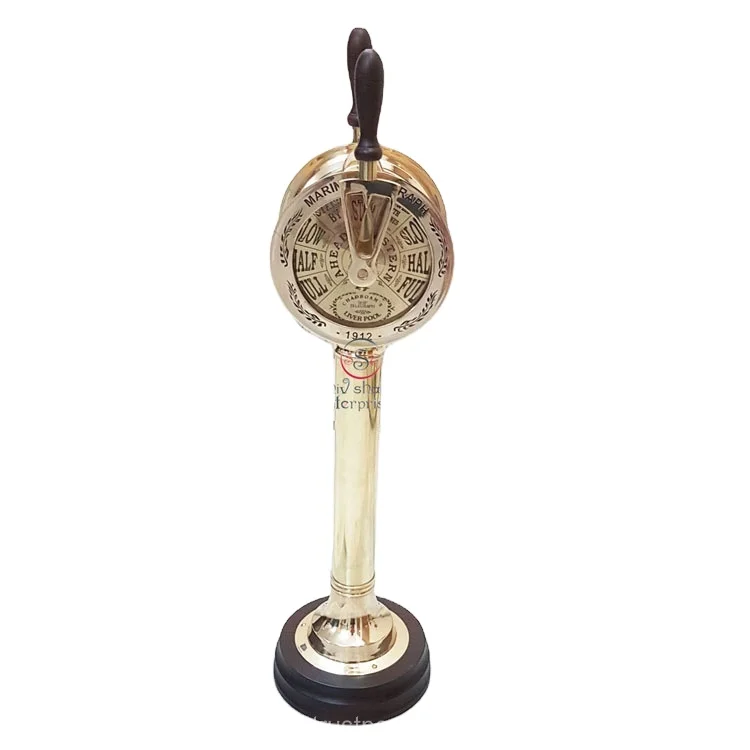 Antique Nautical Brass Ship Telegraph Functional Replica Wooden Base Collectible Decorative Ring Home Gift Ornament