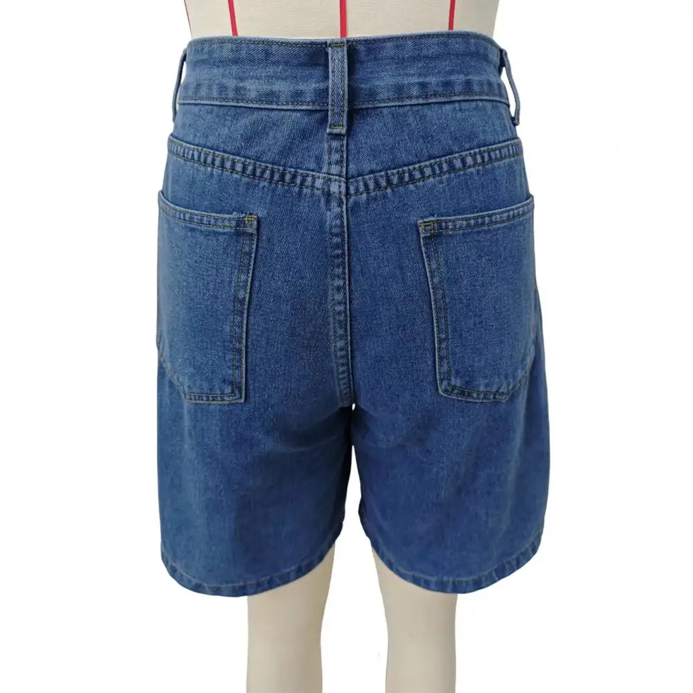 

Women Shorts Stylish Women's Knee Length A-line Denim Shorts with Adjustable Buttoned Waist Zipper Closure Casual Solid Color