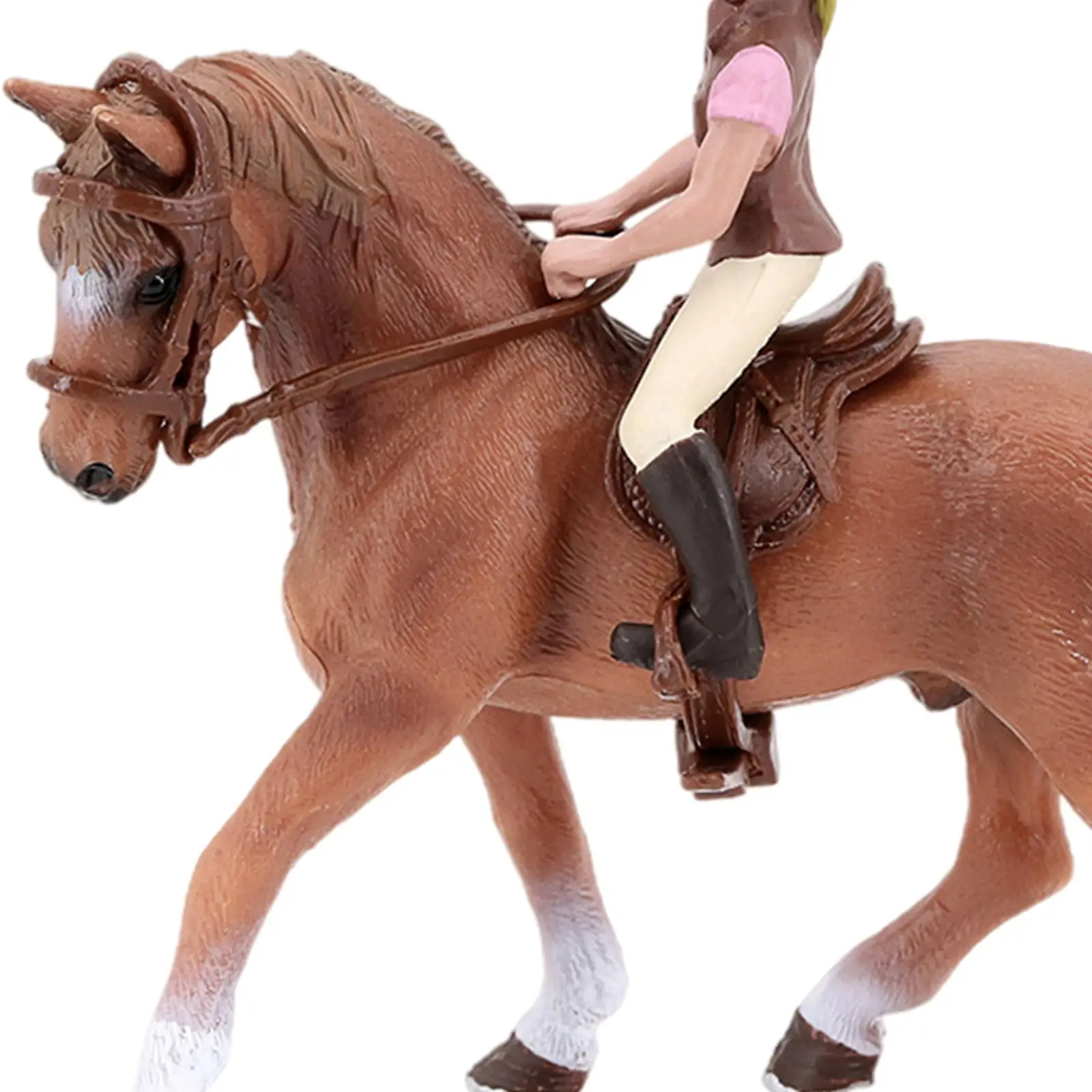 Figurine d'animal de ferme en plastique, cheval avec cavalier, jouet de Collection, Statue, modèle d'animal de ferme