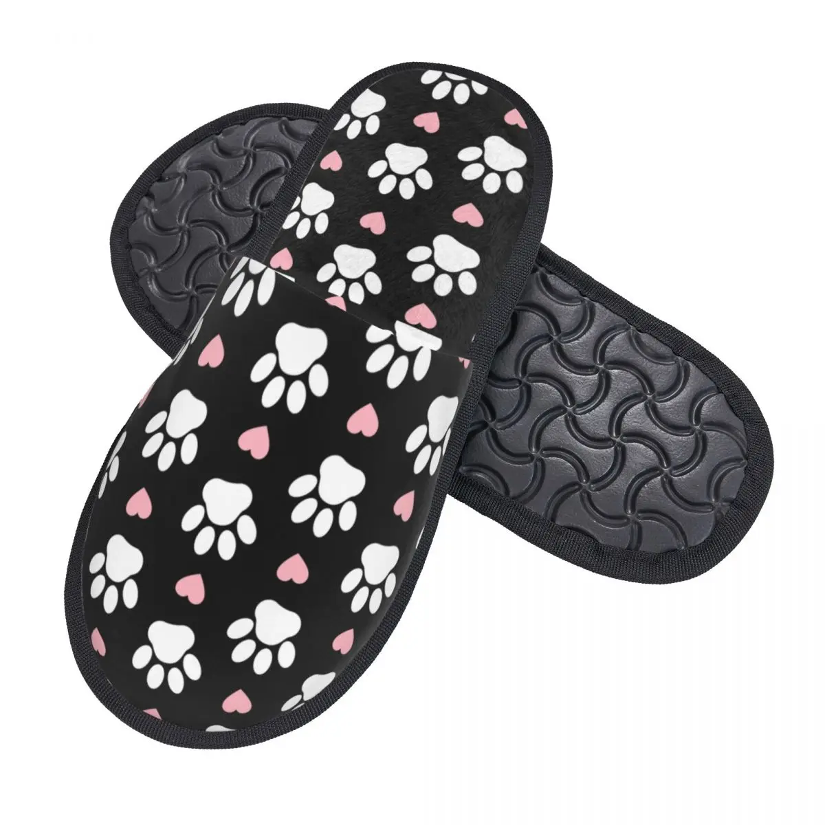 Pattern Of Paws White Dog Paw Paw Soft Scuff Memory Foam Slippers Women Pretty Pink Hearts Puppy Bedroom House Shoes