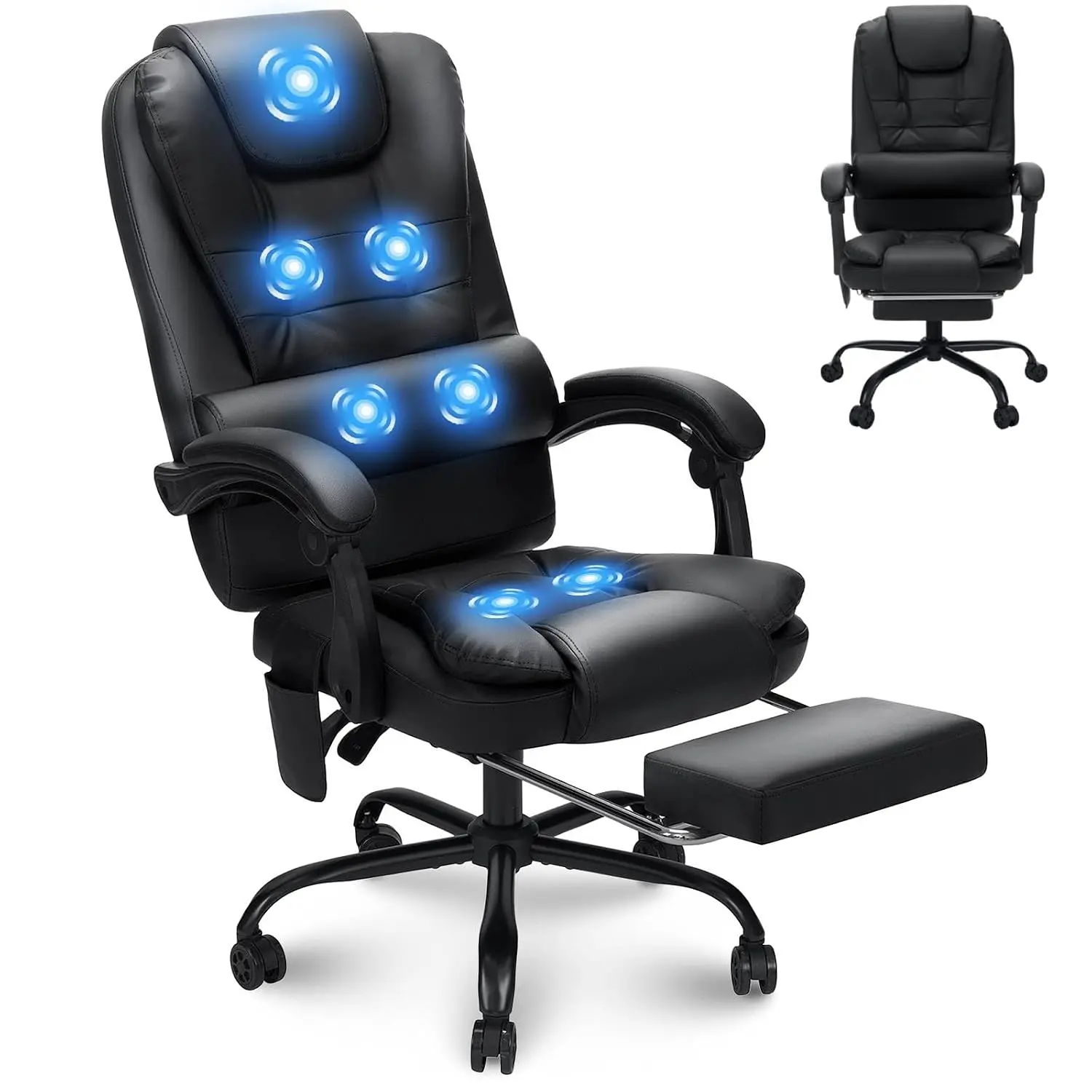 Massage Office Chair with Foot Rest 7 Points Vibration,Black