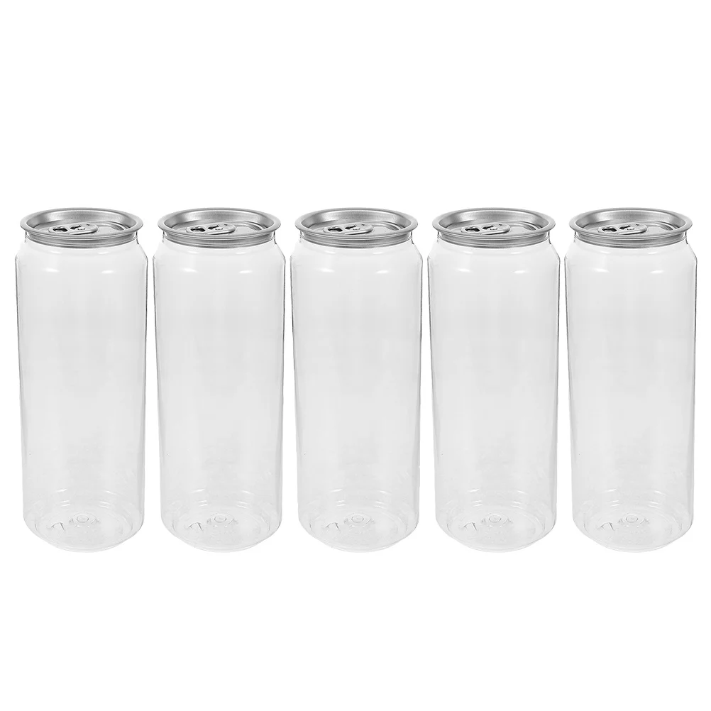

5Pcs Easy Open Drink Cans Transparent Plastic Bottles for Juice Milk Tea Coffee Soda Office School Beverage Storage