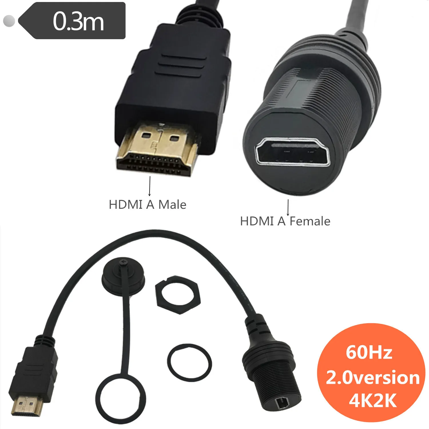 HDMI- compatible 2.0 4K2K 60hz,AUX to AUX embedded panel installation extension cable for truck,motorcycle dashboard,suitable