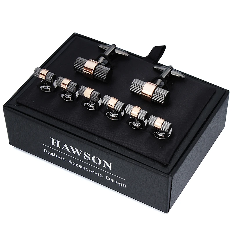 HAWSON Cufflinks and Studs Set for Mens,Cylinder Cuff Tuxedo shirt  Studs Set for Mens, Wedding Stylish Accessories Gifts