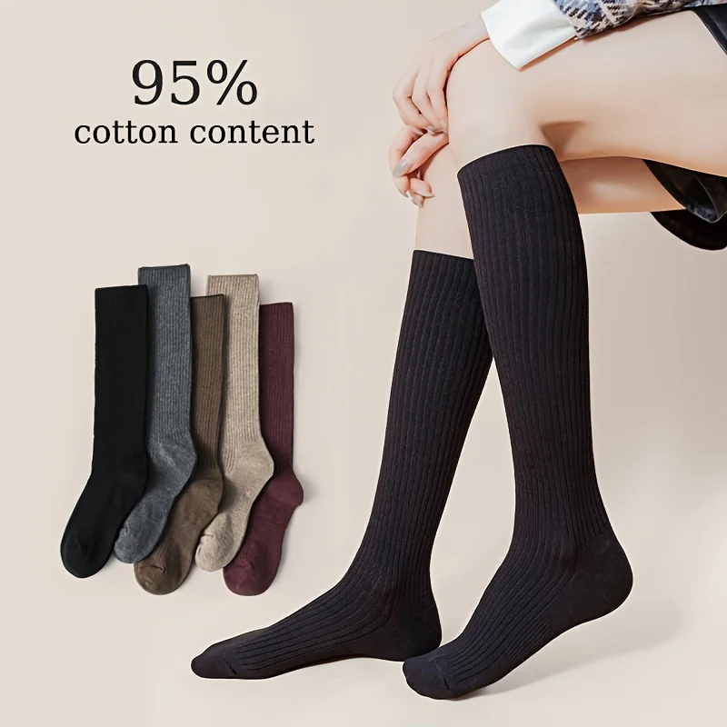 

Women's Ribbed Compression Socks - 5 Pairs, Knee High Athletic Stockings, Winter Warm Long Socks