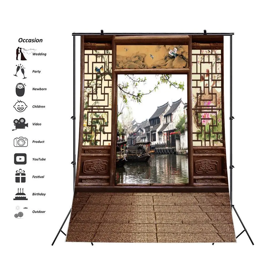 Oriental Classical Architecture Chinese Style Photography Vinyl Background Wall Decor Photocall Backdrop for Photo Studio Props