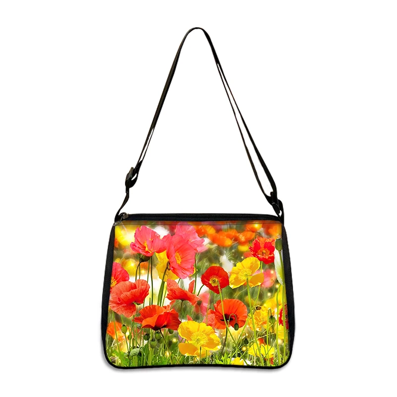 Bolso de hombro con estampado de flores de Amapola roja para mujer, bandolera informal con soporte para teléfono