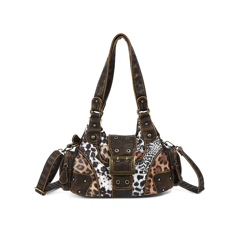 

Ladies' Fashion Street Y2K Millennium Spicy Girl Leopard Pattern Tote Bag Multi Pocket Retro Personalized Shoulder Bag
