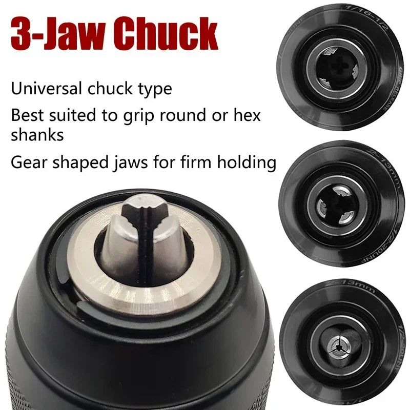 Keyless Drill Chuck Quick Change Conversion Adapter 1/2 3/8 Unf Mount 2~13mm 0.8~10mm Self-Tighten Screwdriver Drill Bits Chucks