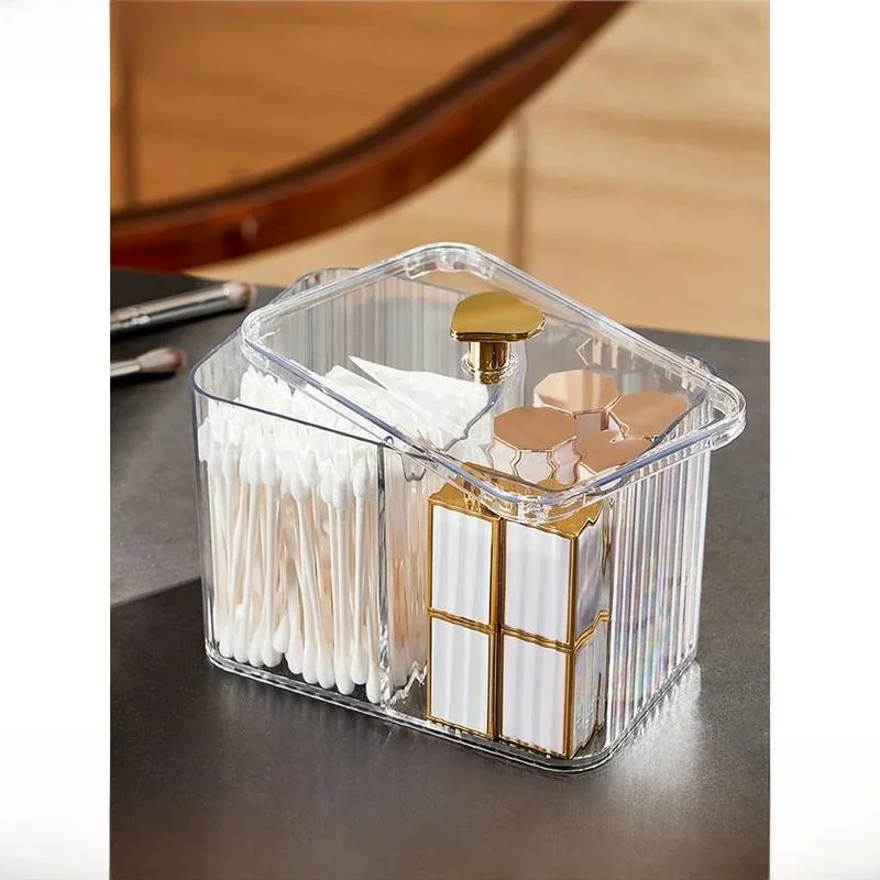 

Transparent Cosmetic Storage Box with Lid Dustproof Lipstick Organizer Desktop Advanced Sense Unwound Cotton Swab Storage Box