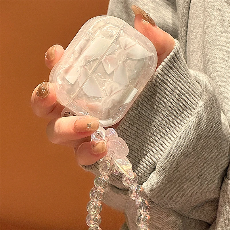 

AirPods 2/3 Earphone Case Cute Bow with Bracelet Earphone Protection Cover Anti Drop Silicone Wireless Earphone Protection Cover