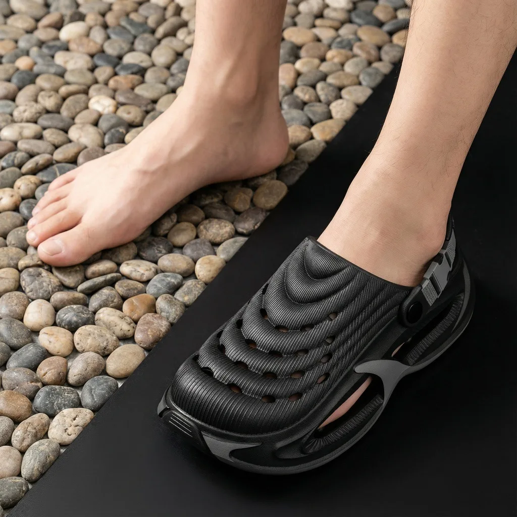 Neue Lochschuhe für Herren im Sommer, dicksohlig, rutschfest, atmungsaktive Fahrersandalen, langlebige und modische Strandschuhe. – Detail 6