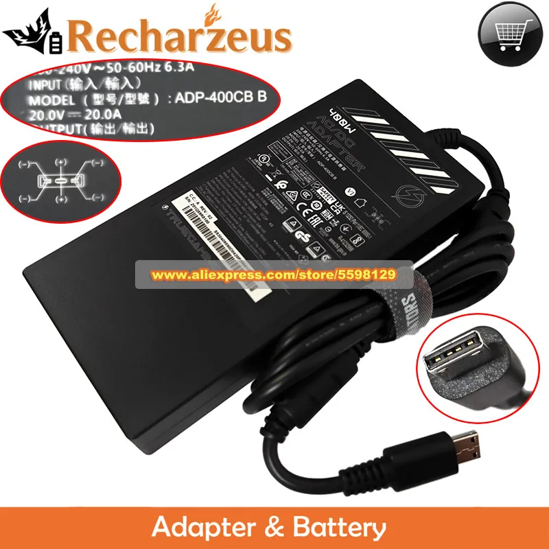 New ADP-400CB B AC Adapter 20V 20A 400W for TITAN 18HX A14VIG CREATOR PRO X18 Gaming Laptop Power Supply