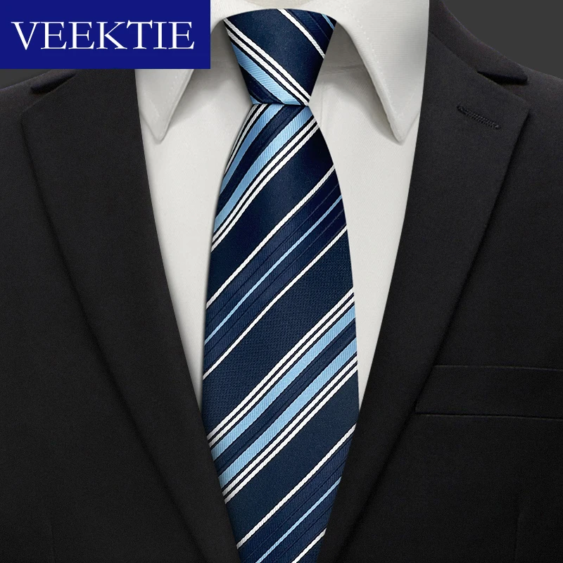 VEEKTIE Brand Formal Business Striped Neckties For Men Fashion Yellow Blue Green Checked Office 8cm Crvates Regular Adult Modern